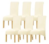 Leorate Chair Covers XL Size High Back Chair Slipcover Stretch Velvet Seat Cover for Dining Room Kitchen Banquet Hotel Home Beige Pack of 6