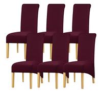 Leorate Dining Chair Covers Stretch Spandex Chair Protector Roll Top High Back chair slipcover for Wedding Party kitchen home decor Dark Wine 6 pieces