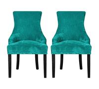 Leorate Dining Chair Covers Stretch Velvet Wingback Armchair Slipcovers Recliner Chair Protector for Kitchen Home Decor (Peacock, Pack of 2)