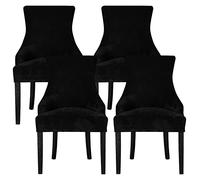 Leorate Dining Chair Covers Stretch Velvet Wingback Armchair Slipcovers Recliner Chair Protector for Kitchen Home Decor (Black, Pack of 4)