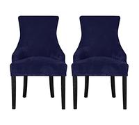 Leorate Dining Chair Covers Stretch Velvet Wingback Armchair Slipcovers Recliner Chair Protector for Kitchen Home Decor (Navy, Pack of 2)