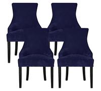 Leorate Dining Chair Covers Stretch Velvet Wingback Armchair Slipcovers Recliner Chair Protector for Kitchen Home Decor (Navy, Pack of 4)