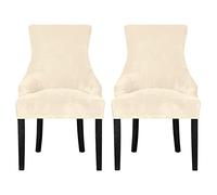 Leorate Dining Chair Covers Stretch Velvet Wingback Armchair Slipcovers Recliner Chair Protector for Kitchen Home Decor (Cream, Pack of 2)