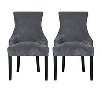 Leorate Dining Chair Covers Stretch Velvet Wingback Armchair Slipcovers Recliner Chair Protector for Kitchen Home Decor (Grey, Pack of 2)