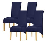 Leorate High Back Chair Cover Stretch Spandex Fabric Chair Slipcover XL Size Seat Cover for Home Dining Room Kitchen Hotel (Pack of 4, Navy)