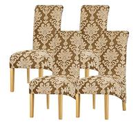 Leorate High Back Chair Covers Set of 4, Stretch Jacquard Chair Slipcovers Large Thick Chair Protector for Dining Kitchen Room Banquet Restaurant Home Decor Camel