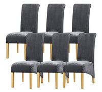 Leorate High Back Chair Covers Sretch Velvet Chair Slipcover Dining Chair Protector for Wedding Party Kitchen Room Hotel Home Deocr Charcoal Pack of 6