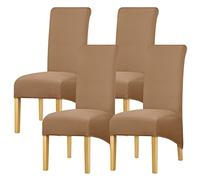 Leorate High Back Chair Covers Stretch Spandex Fabric Chair Slipcover Large Thick Seat Cover for Home Dining Room Kitchen Hotel (Pack of 4, Camel)