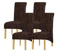 Leorate Jacquard Stretch Dining Chair Covers Set of 4 - High Back Elastic Slipcovers for Dining Chairs, Washable Furniture Protector for Kitchen, Banquet, Wedding & Home Decor (Dark Brown)