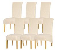 Leorate Large Size Dining Room Hotel Fleece Fabric Stretch Chair Cover Pack 2 4 Pack of 6 (1 Beige, Pack of 4) (Cream, 6PCS)