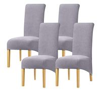 Leorate Large Size Dining Room Hotel Fleece Fabric Stretch Chair Cover Pack 2 4 Pack of 6 (1 Beige, Pack of 4) (Light grey, 4PCS)