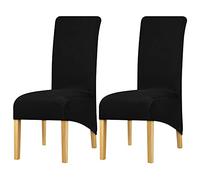 Leorate Plus Size Chair Cover Stretch Spandex High Back Chair Slipcover for Wedding Party Dining Room Home Decor Black 2 pieces