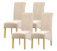 Leorate Velvet Dining Chair Covers Set of 4 - Stretch High Back Slipcovers for Dining Chairs, Beige Soft Velvet, Washable Removable Furniture Protector for Kitchen, Banquet & Wedding Decor