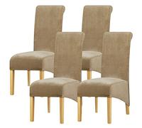 Leorate Velvet Dining Chair Covers: Thick High Back Velvet Chair Slipcovers Stretch Fabrics Cover For Large Chair Washable Removable Chair Cover For Home Decor (Pack of 4, Camel)