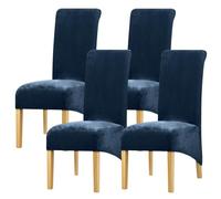 Leorate Velvet Dining Chair Covers: Thick High Back Velvet Chair Slipcovers Stretch Fabrics Cover For Large Chair Washable Removable Chair Cover For Home Decor (Pack of 4, Navy)