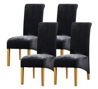Leorate Velvet Dining Chair Covers: Thick High Back Velvet Chair Slipcovers Stretch Fabrics Cover For Large Chair Washable Removable Chair Cover For Home Decor (Pack of 4, Black)