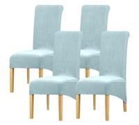 Leorate Velvet Dining Chair Covers: Thick High Back Velvet Chair Slipcovers Stretch Fabrics Cover For Large Chair Washable Removable Chair Cover For Home Decor (Pack of 4, Light Blue)