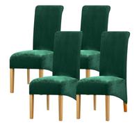 Leorate Velvet Dining Chair Covers: Thick High Back Velvet Chair Slipcovers Stretch Fabrics Cover For Large Chair Washable Removable Chair Cover For Home Decor (Pack of 4, Dark Green)