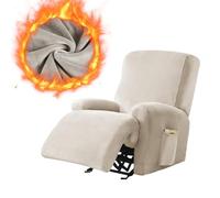 Leorate Velvet Recliner Chair Cover with Side Pocket - Stretch Recliner Slipcover for Electric Chair Soft Thick Fabric Armchair Cover for Winter Armchair Slipcovers for Living Room (Velvet - Cream)