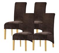 Leorate XL Chair Covers Stretch Velvet Chair Slipcover Roll Top High Back Chair Protector for Dining Room Wedding Party Restaurant Dark Coffee Pack of 4