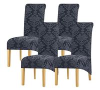 Leorate XL Size Chair Covers Set of 4, Stretch Knitted jacquard Chair Slipcovers High Back Chair Protector for Dining Kitchen Room Banquet Restaurant Home Decor Dark Grey