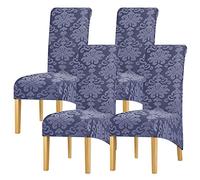 Leorate XL Size Chair Covers Set of 4, Stretch Knitted jacquard Chair Slipcovers High Back Chair Protector for Dining Kitchen Room Banquet Restaurant Home Decor A Gray Blue
