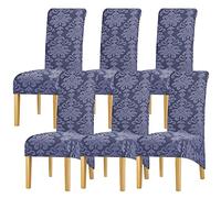 Leorate XL Size Chair Covers Set of 6, Stretch Knitted jacquard Chair Slipcovers High Back Chair Protector for Dining Kitchen Room Banquet Restaurant Home Decor A-Gray Blue
