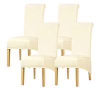 Leorate XL Size Chair Covers Stretch Polyester Chair Slipcover Dining Room High Back Chair Protector Home Decor Cream 4 pieces
