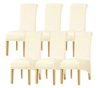 Leorate XL Size High Back Chair Cover Stretch Spandex Chair Slipcover for Dining Room Wedding Party Banquet Home Decor Cream 6 pieces