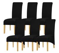 Leorate XL Size Thin Style Fabric Stretch Spandex High Back Chair Cover for Dining Room Hotel Black 6 pieces