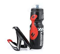Leo's Bike Water Bottle Set with Cage, 21oz Bottle, Easy Squeeze, Polyethylene, Red