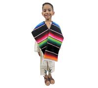 Leos Imports Authentic Mexican Poncho Serape for Kids and Teens, Handcrafted, Multicolor Striped Costume (Black, Teen Size)