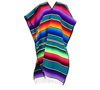 Leos Imports Authentic Traditional Mexican Serape Poncho Adult Unisex One Size, hand woven in Mexico with soft acrylic fibers, Assorted Color, One size
