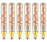 Leo's Light 6Pack LED Tubular Edison Bulb Candelabra T20 2W Dimmable LED Filament Bulb Antique Style, 20W Equivalent, E14 Screw Base, Warm White 2200K, 220VAC (Amber, 2W)