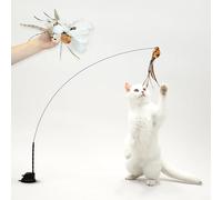 Leo's Paw Interactive Bird Simulation Cat Toy Set Realistic Colorful Feathers Bells on Wand Self-Holding Suction Base Stimulating Real-Life Flying Bird Impression Hunting Exercise Play (w. 5 Birds)