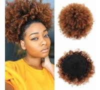 LEOSA High Puff Afro Ponytail Drawstring Short Afro Kinky Curly Pony Tail Clip in on Synthetic Curly Hair Bun Made of Kanekalon Fiber Puff Ponytail Wrap Updo Hair Extensions with Clips (T1B/30)