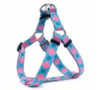 LEOSASA Adjustable No-Pull Dog Harness, Classic Rhombus Pattern, Fits Male/Female Small Medium Large Dogs, Durable Safe Comfortable,Ideal for Walking & Training (Pink-Blue) (M(19.6"-29.5"))