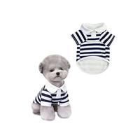 LEOSASA Cute Dog Clothes for Boys - Summer Striped Collared Polo Tshirts, Soft Outfits for Small Dogs, Ropa para Perros, Navy Blue, Small (6.6-11lb)