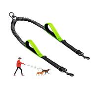 LEOSASA Double Dog Leash - No Tangle Splitter for Two Dogs, Coupler with Adjustable Long Lead Rope, Dual Control Handles, Retractable No Pull Bungee, Walk Train Small Medium Large 2 Pets (Green)