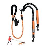 LEOSASA Double Dogs Leash - Removable Main Lead Rope with Splitter, No Tangle 2 Dog Coupler, Reflective No Pull Bungee, 3 Handle, D-Ring, Extra Long for Walk Train Medium Large Two Pet (ORANGE)