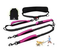 LEOSASA Hands Free Double Dog Leash for Two Dogs- No Tangle No Pull Dual Leash with Padded Adjustable Waist Belt & Reflective Stitching - Ideal for Running, Jogging, Hiking with Medium & Large Breeds