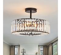 LeosHi 4 Lights Modern Crystal Chandelier Black Round Semi Flush Mount Ceiling Light Fixture Farmhouse Chandelier for Dinning Room Living Room Bedroom Hallway Entryway Kitchen Made in China