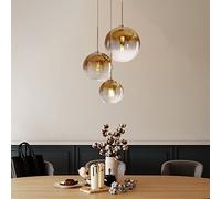 LEOSHI Gold Globe Pendant Lights with Gradient Tan Glass 3 Lights Dinging Table Hanging Lamp Adjustable Chandelier E27 Modern Ceiling Light Fixtures for Kitchen Bars Restaurant Loft Made in China