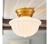 LEOSHI Light Fixture Modern Ceiling Light,Schoolhouse Semi Flush Mount Ceiling Light,Opal Milk Glass,Vintage Light for Farmhouse Bedroom,Bathroom,Hallway (Gold-9.05 inches) Made in China