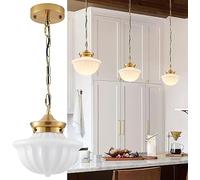 LEOSHI Light Fixture Modern Ceiling Light,Schoolhouse Semi Flush Mount Ceiling Light,Opal Milk Glass,Vintage Light for Farmhouse Bedroom,Bathroom,Hallway (Gold - Mushroom) Made in China