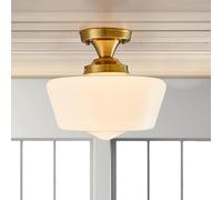 LEOSHI Modern Ceiling Light, Schoolhouse Semi Flush Mount, Opal Milk Glass, Vintage for Farmhouse Bedroom, Bathroom, Hallway (Gold - Opaque) Made in China