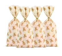 LEOSINDA100 Pcs Cellophane Bags 5 X 11 Inch Little Bear Cellophane Plastic Candy Bags with Twist Ties for Valentine's Day and Birthday Favors Gift Cookie Weddings Packing Party Favor Supplies