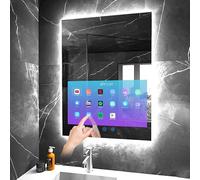 Leotachi 24"x32" Smart Bathroom Mirror, 21.5" Touchscreen, Android OS, 3-Color Dimmable LED, Anti-Fog, Waterproof, Bluetooth/WiFi/HDMI, Streaming Apps for Bathroom/Bedroom/Barber Shop