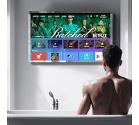 Leotachi 32inch High-end Smart Bathroom Mirror TV - 4K Ultra HD, IP66 Waterproof, Android TV, Voice Remote Control, Built-in DVB-T/T2/C/S/S2 Tuner, HDMI (ARC), SPDIF, Upgrade Your Bathroom (Black)