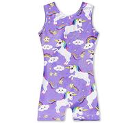 Leotards for Girls Gymnastics Kids Children Biketard With Shorts Sparkly Unicorn Dance Unitards（Multiple Colors）, Purple-unicorn, 6-7 years